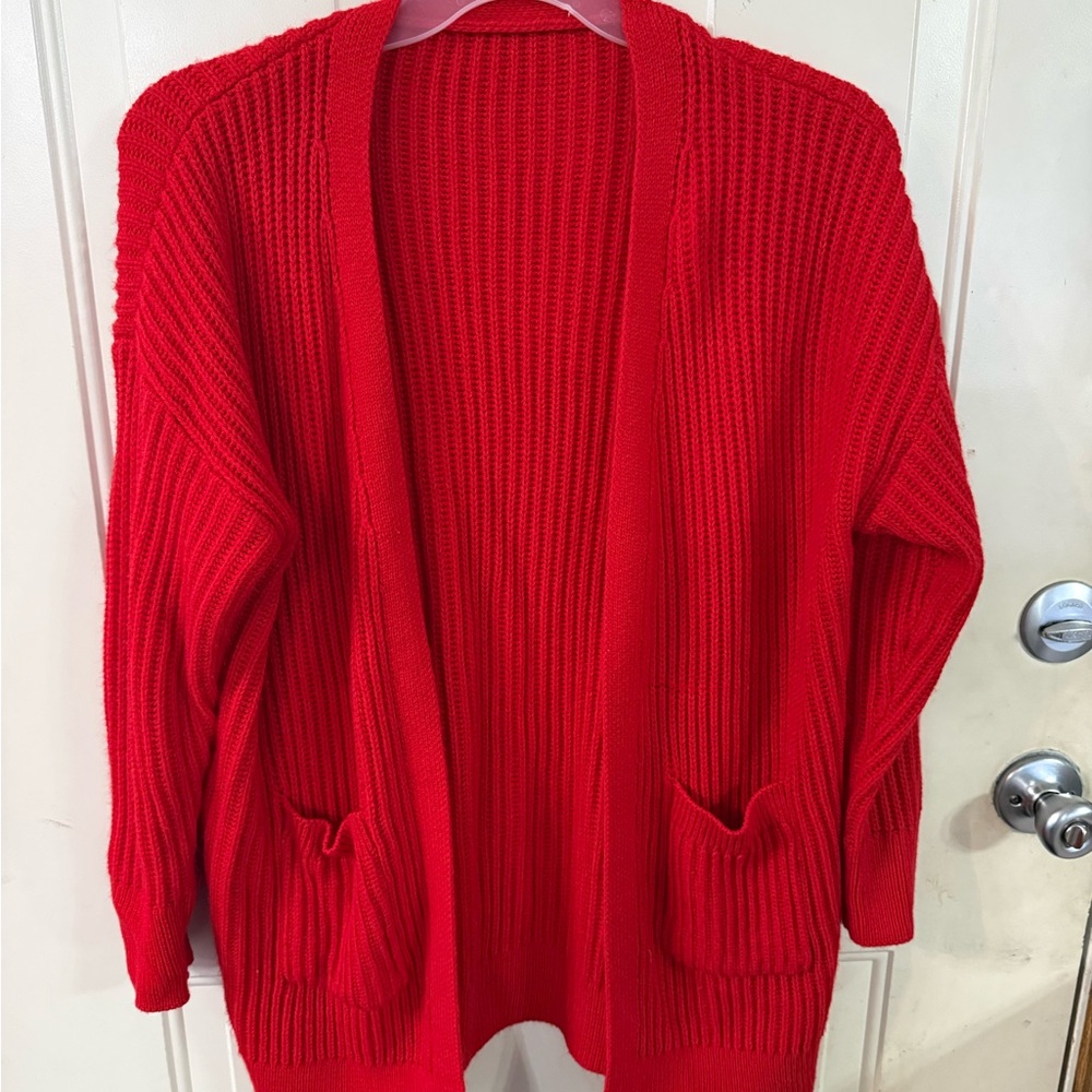 SHEIN Vibrant Red Open-Front Cardigan